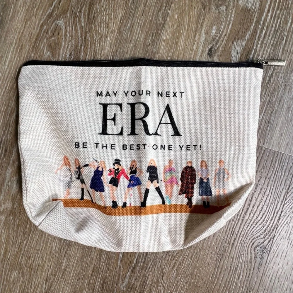 Eras Tour Makeup Bag Womens OS Cream Canvas Zippered Pouch Pouch